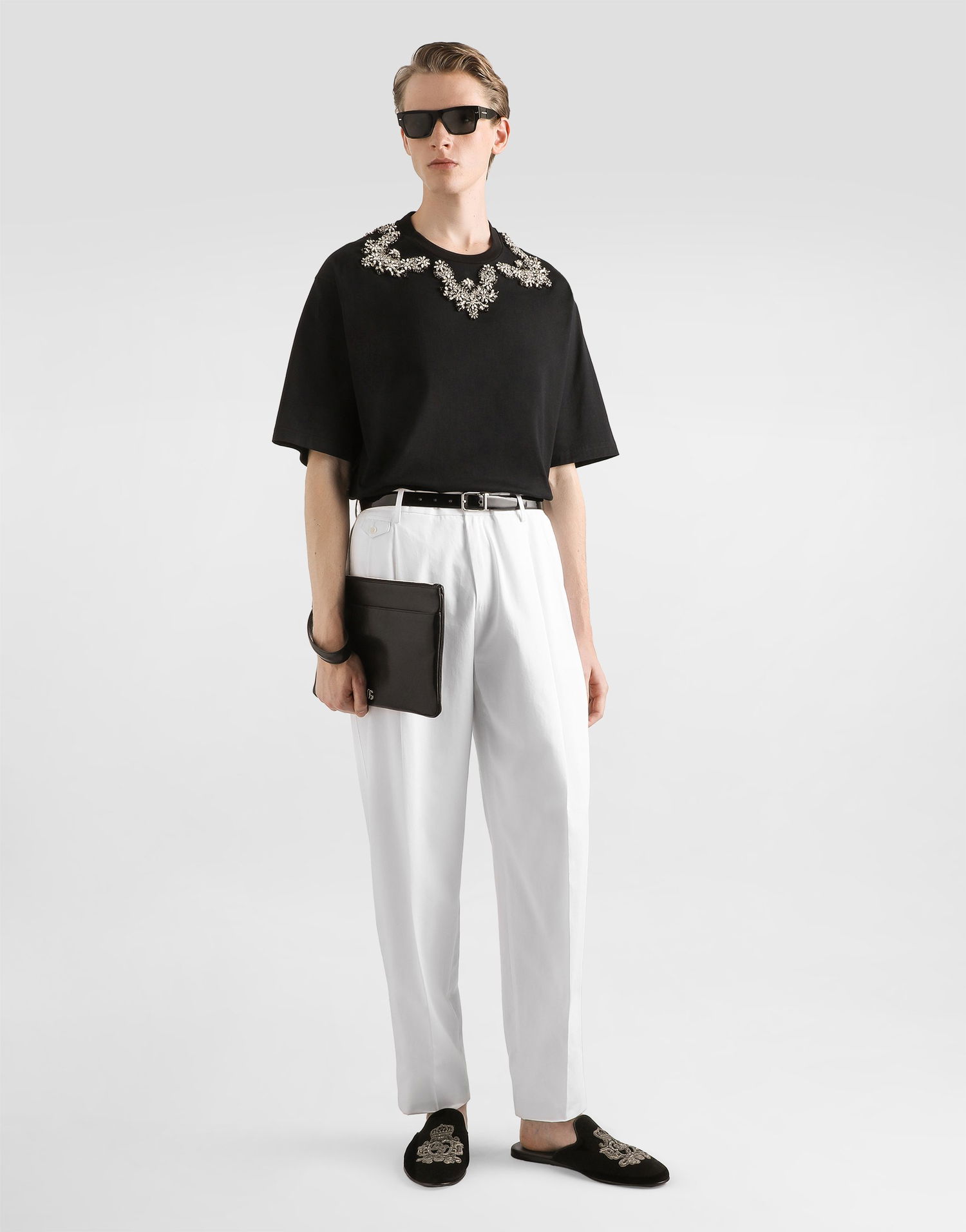 Тениска Dolce & Gabbana Jersey T-shirt with Crystal Embellishment Черно | G8PB8ZHU7SDN0000, 1