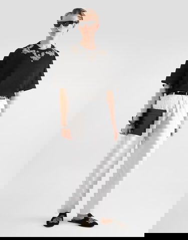 Тениска Dolce & Gabbana Jersey T-shirt with Crystal Embellishment Черно | G8PB8ZHU7SDN0000, 1