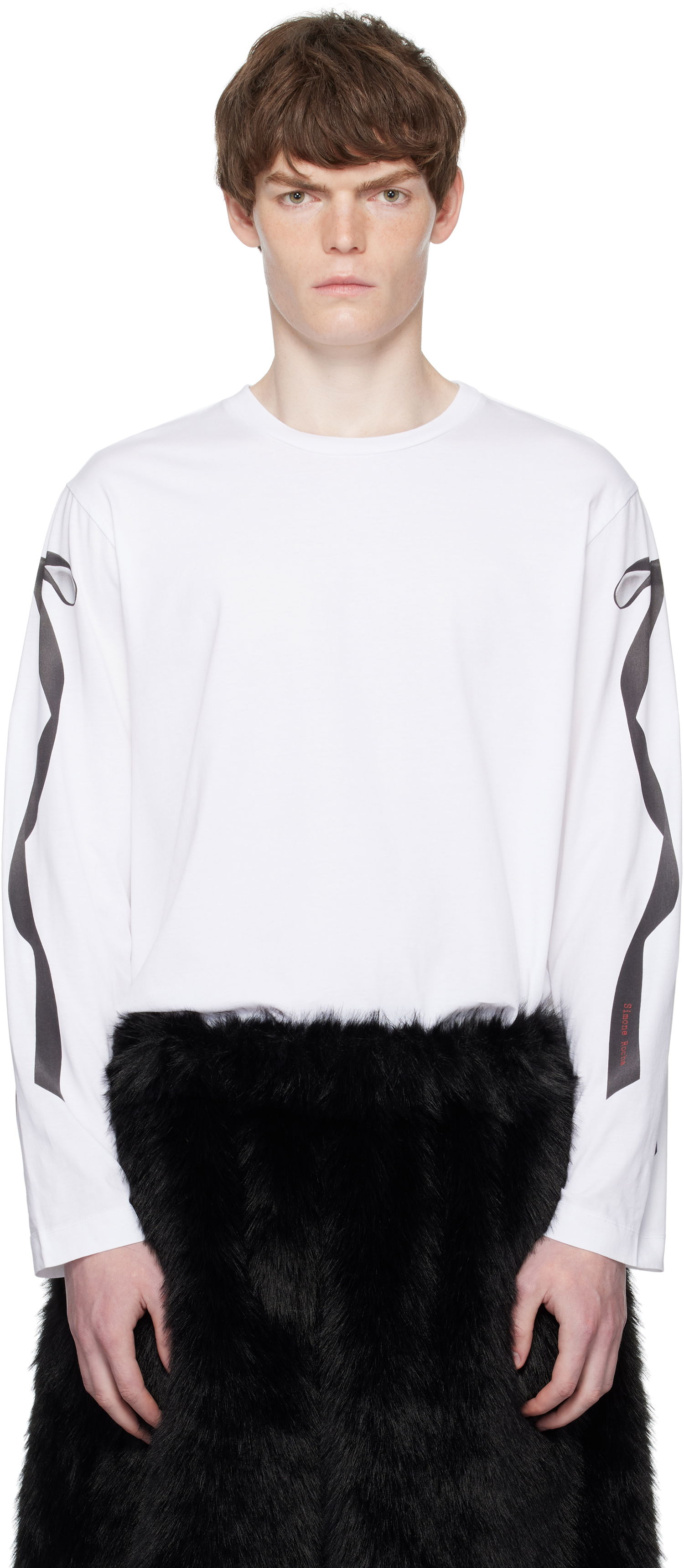 Тениска Simone Rocha Simone Rocha Ribbon Bow Tail Long Sleeve T-Shirt Бяло | 5194P54-M 0569, 0