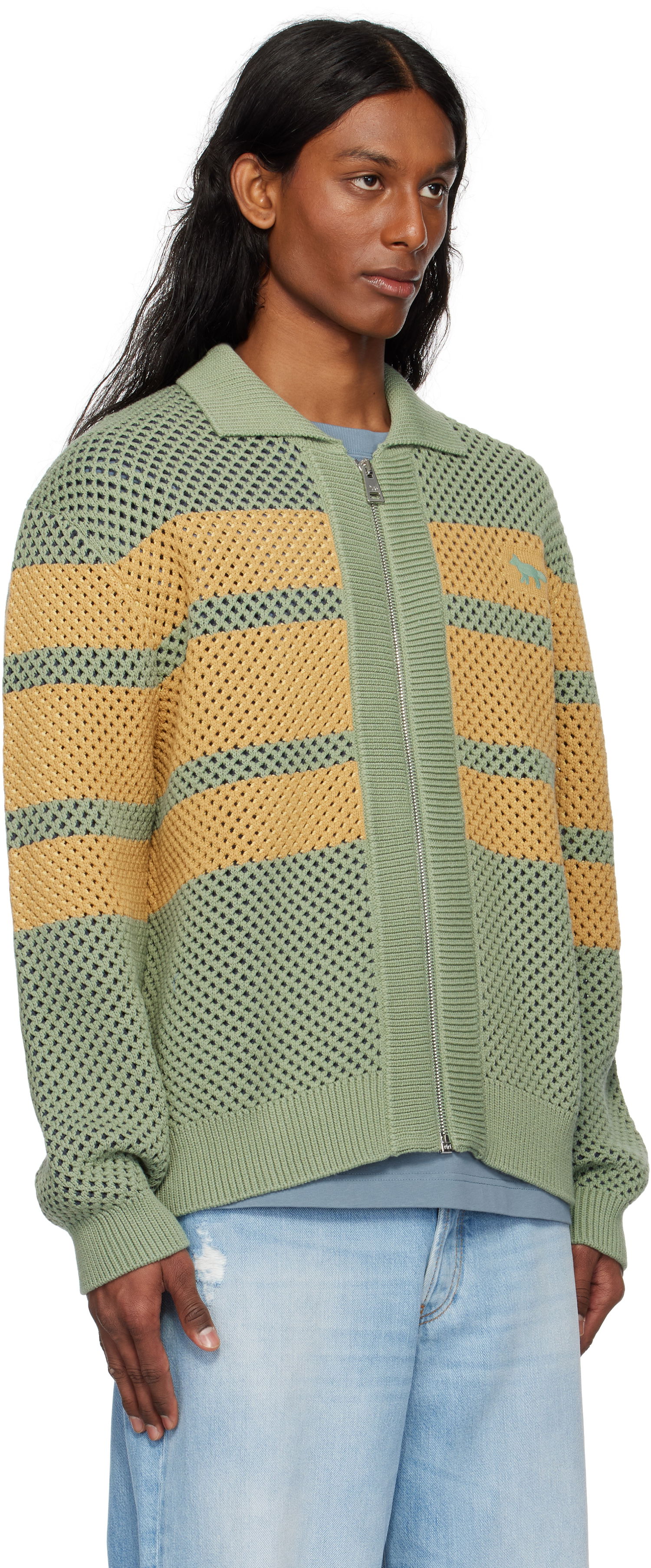 Яке MAISON KITSUNÉ Maison Kitsuné Striped Mesh Blouson Jacket Зелено | OM02136KT1125, 1