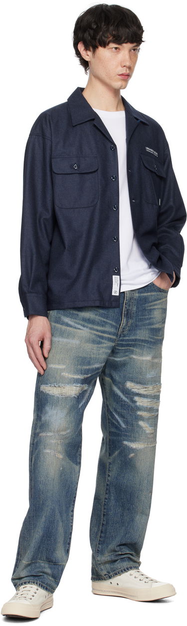 Риза Neighborhood Neighborhood Wool Open Collar Shirt Синьо | 242BENH-SHM03, 3