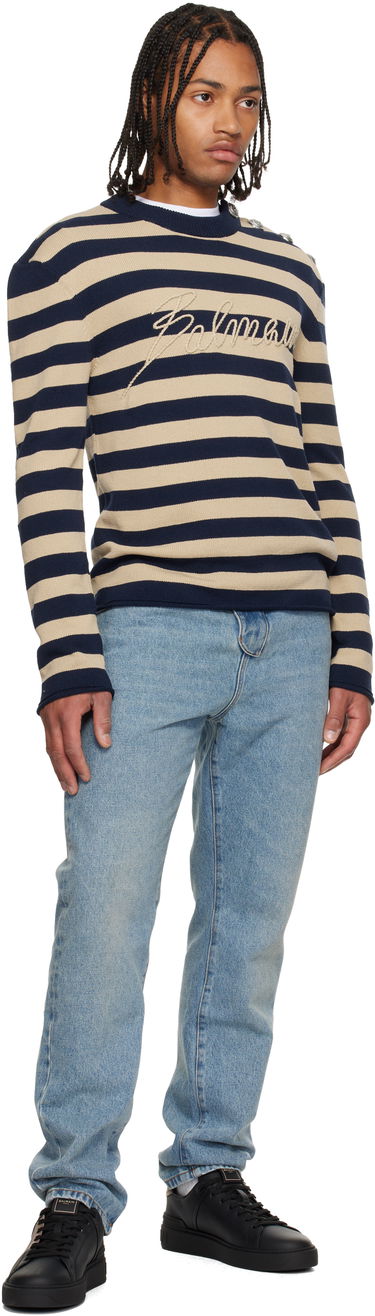 Пуловер Balmain Balmain 'Balmain' Logo Striped Button-Shoulder Sweater Многоцветен | FH1KD165KI82, 3