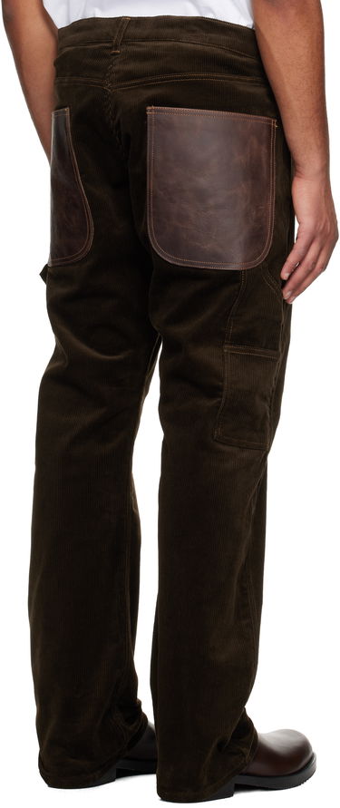 Панталони Junya Watanabe Junya Watanabe Cotton Corduroy & Leather Trousers Кафяво | WP-P026-051, 2