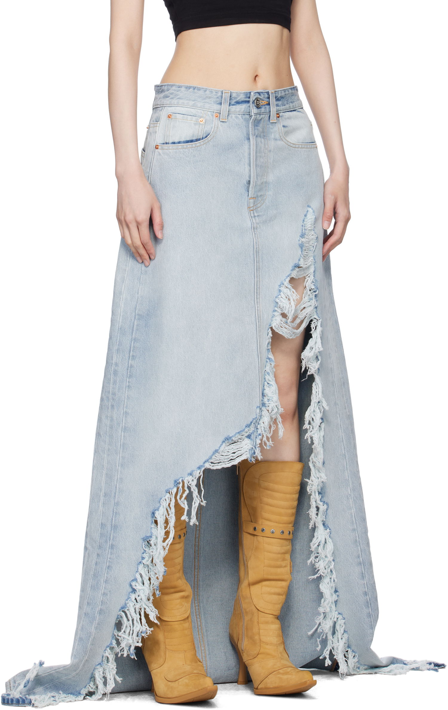 Пола VETEMENTS Vetements Destroyed Denim Maxi Skirt Синьо | WA66SK510L, 1
