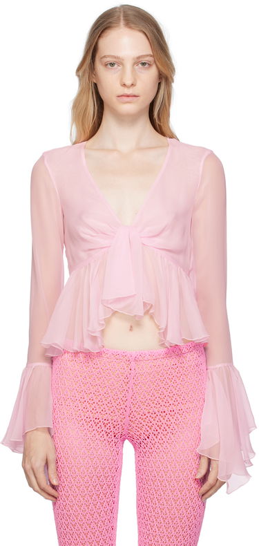 Риза Blumarine Blumarine Ruffled Tie-Front Blouse Розово | P344C005A, 0