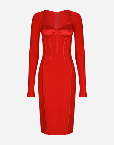 Pокля Dolce & Gabbana Viscose Calf-Length Dress With Corset Details Червено | F6AWRTFURL6R2254, 0