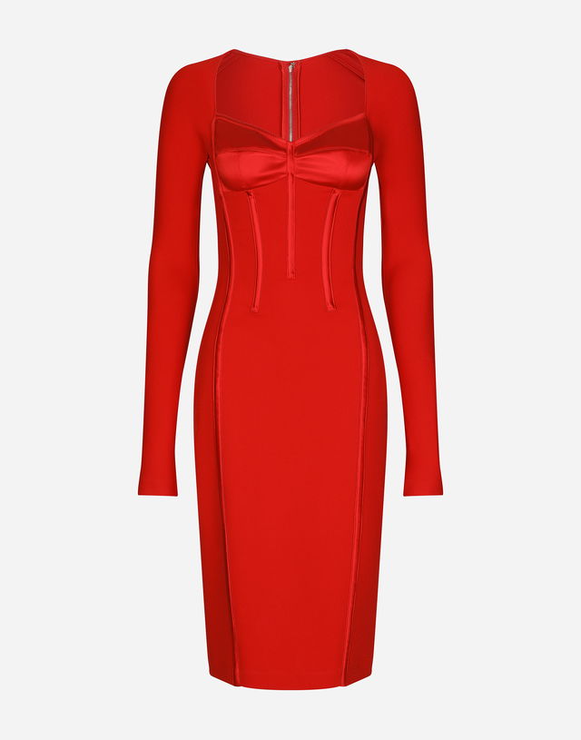 Viscose Calf-Length Dress With Corset Details