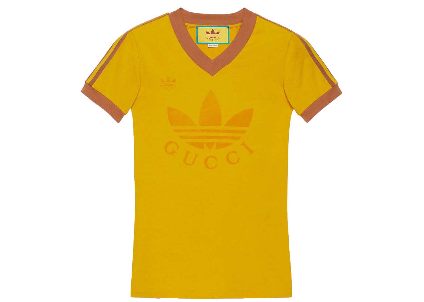 Тениска Gucci adidas x V-Neck T-Shirt Жълто | 693636 XJEBZ 7219, 0