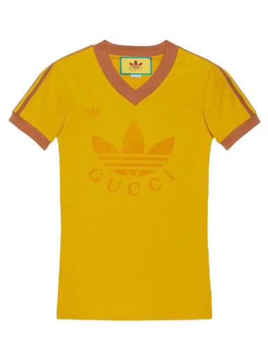 Тениска Gucci adidas x V-Neck T-Shirt Жълто | 693636 XJEBZ 7219