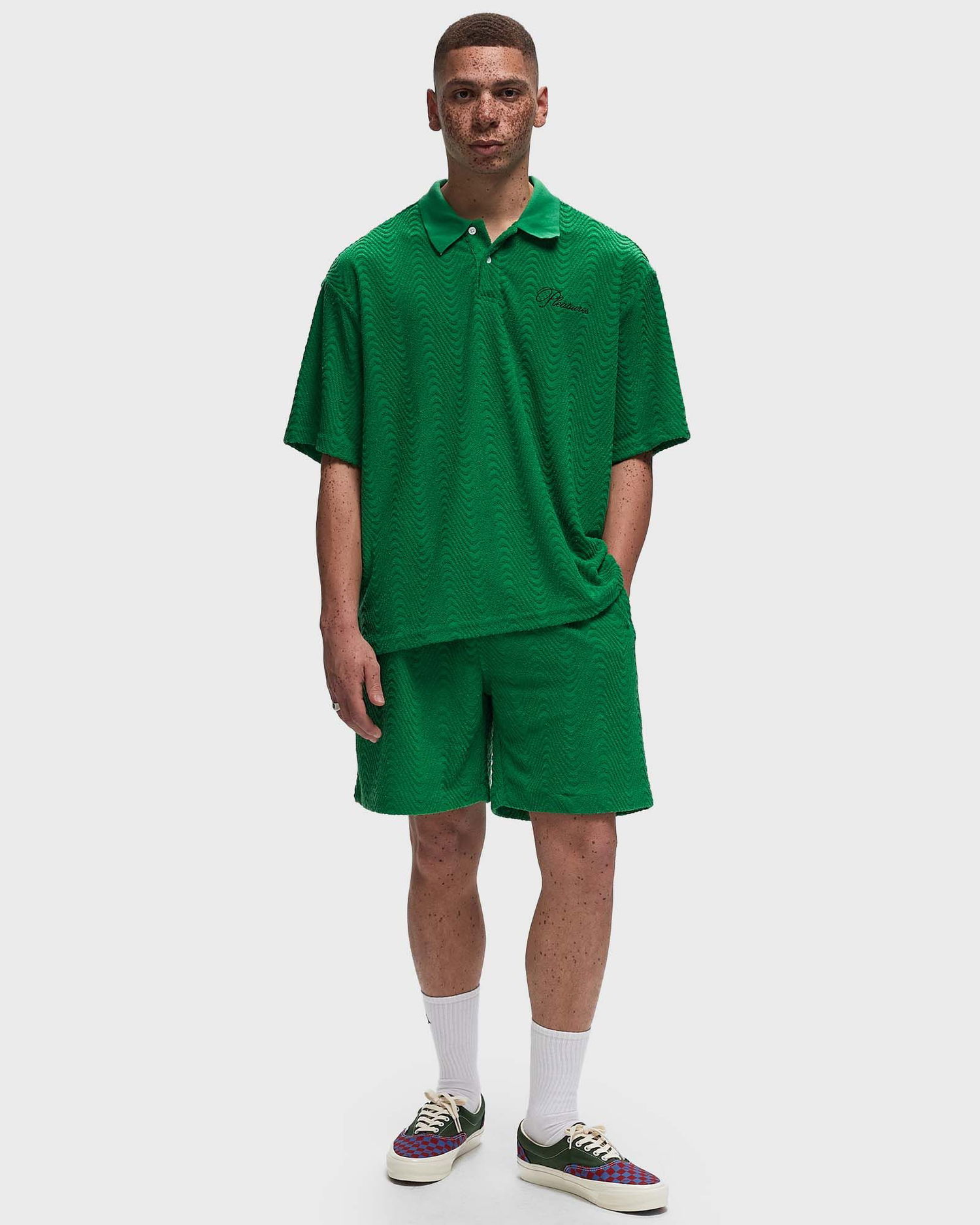 Къси панталони Pleasures ZEN TERRY SHORTS Зелено | P24SU038-GREEN, 1