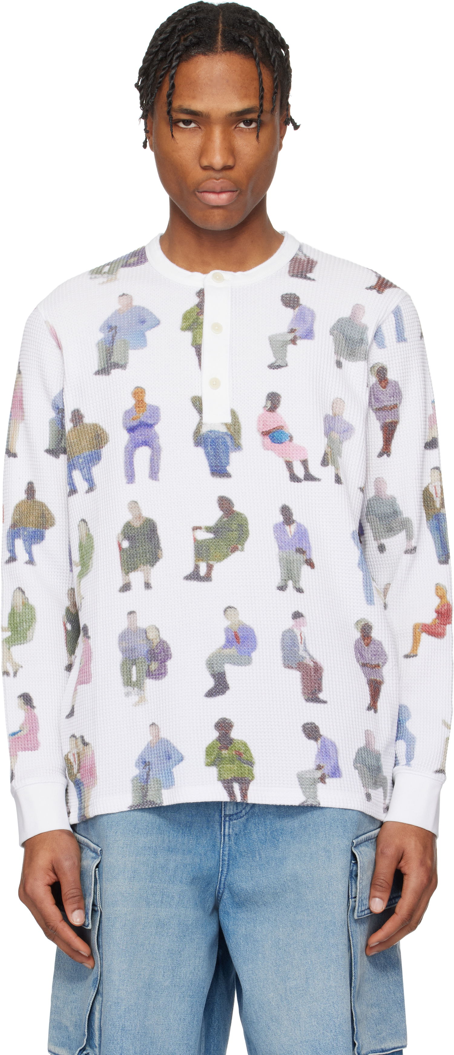 Пуловер JW Anderson JW Anderson Printed Waffle Henley Бяло | JO0260-PG1737, 0