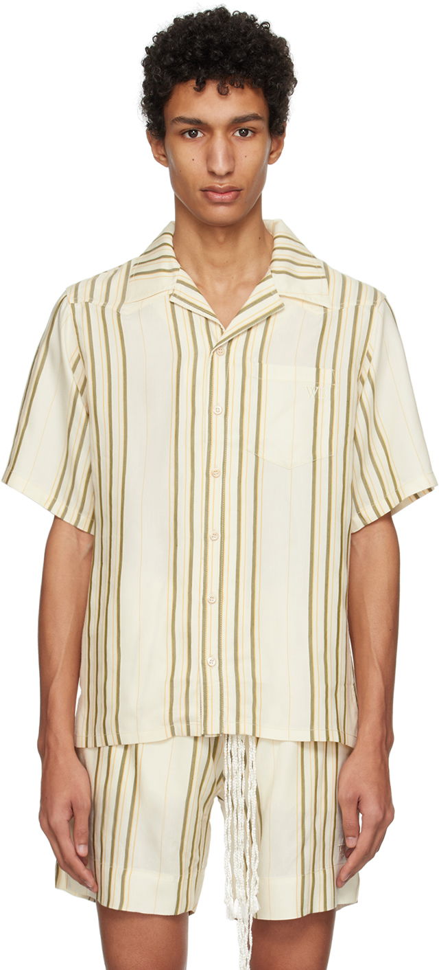 Риза Wales Bonner SSENSE Exclusive Off-White Bowling Shirt Кафяво | SH04-CO01-1007, 0