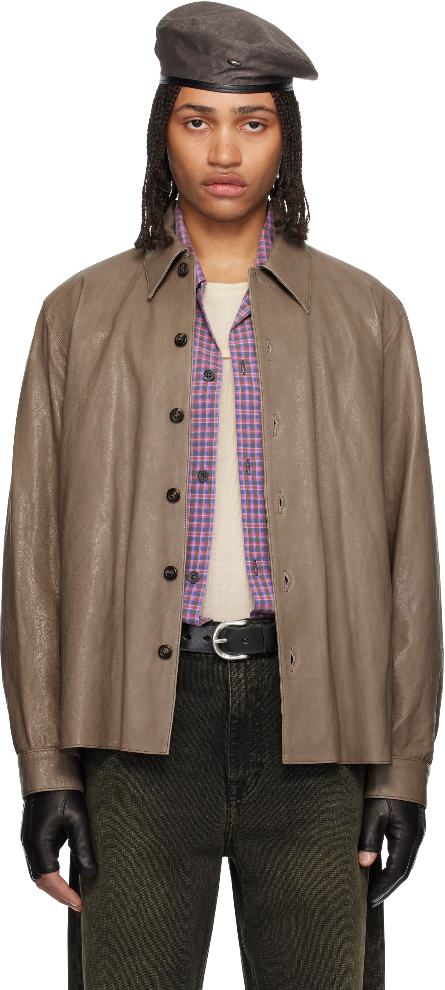 Риза OUR LEGACY Our Legacy Welding Leather Shirt Кафяво | M2259W7, 0