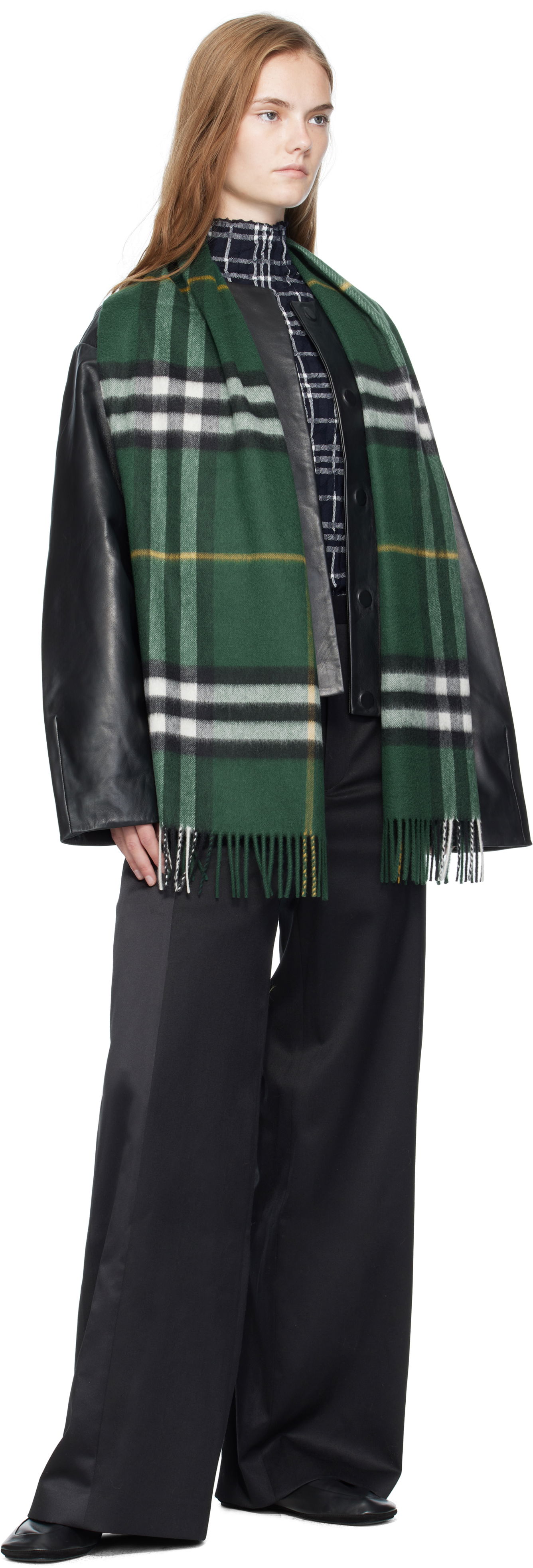 Облекло Burberry Green Check Cashmere Scarf Зелено | 8094653, 1