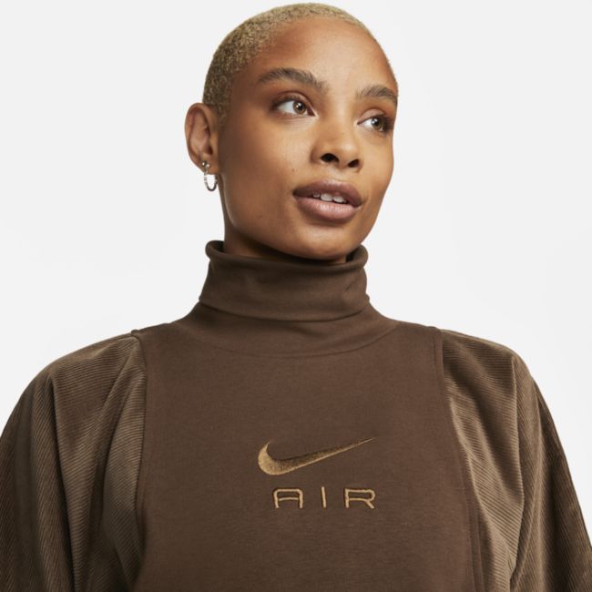 Суитчър Nike Air Women's Corduroy Fleece Turtleneck Top Кафяво | DQ6924-259, 1