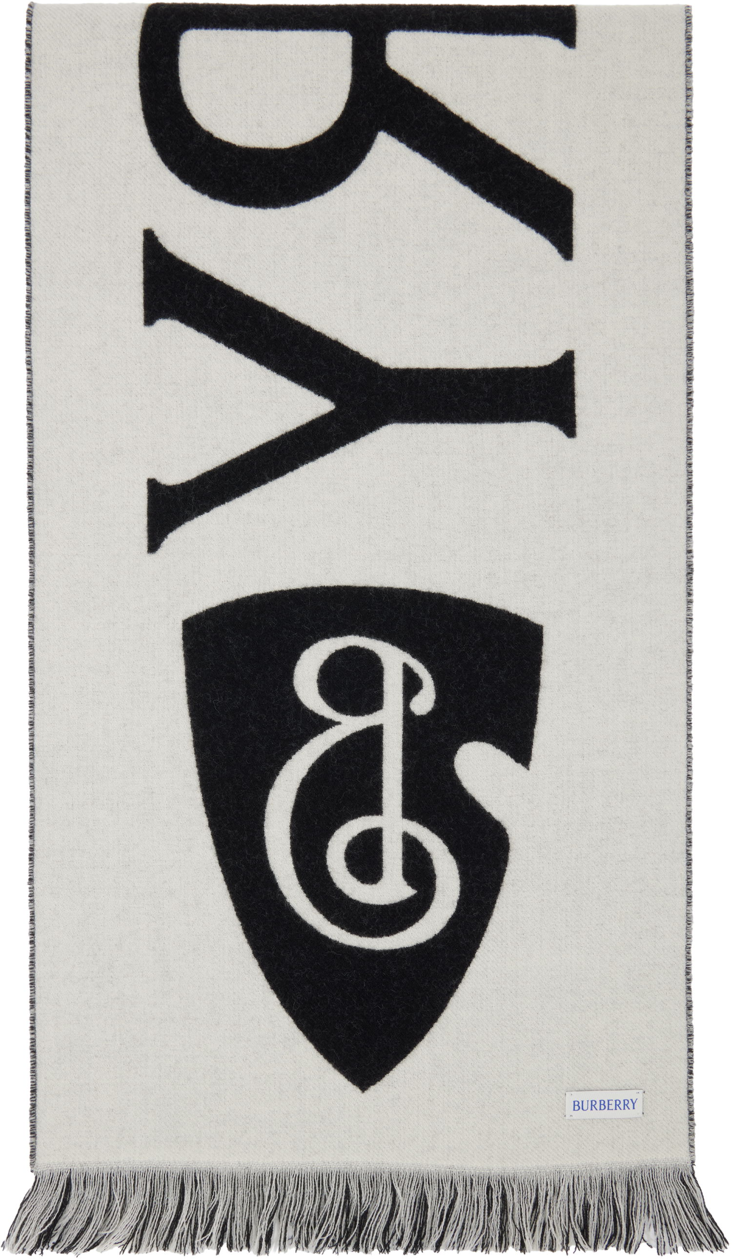 Шал Burberry Burberry Text Wool Scarf Черно | 8109563, 1