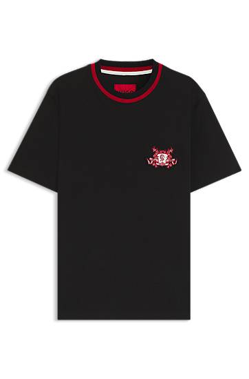 Тениска BOSS Collegiate Logo Cotton-Jersey T-Shirt Черно | 50542957, 0