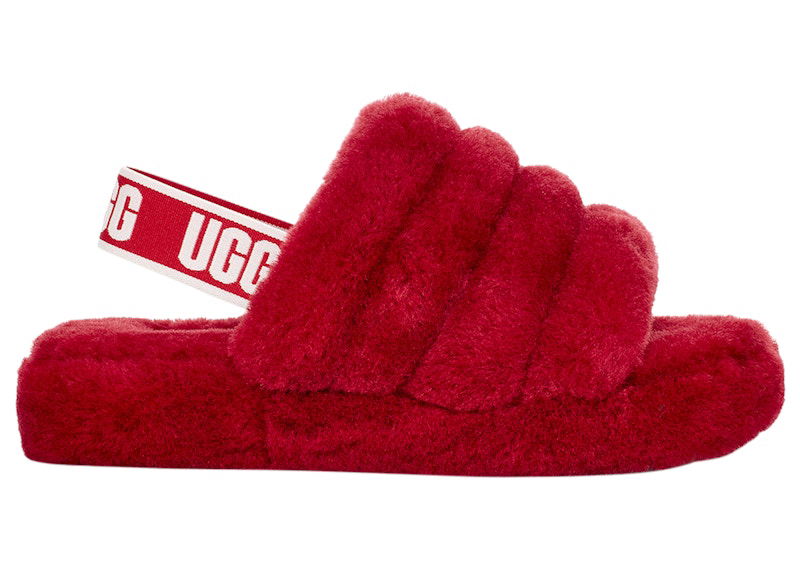 Кецове и обувки UGG Fluff Yeah Slide Kids Slippers Червено | 1098494K-SBR, 0