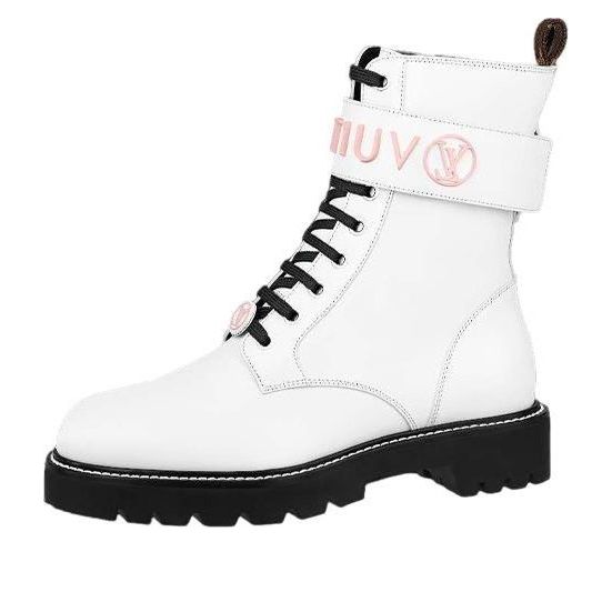 Кецове и обувки Louis Vuitton White Leather Platform Combat Boots Бяло | 1A9Q9I, 0