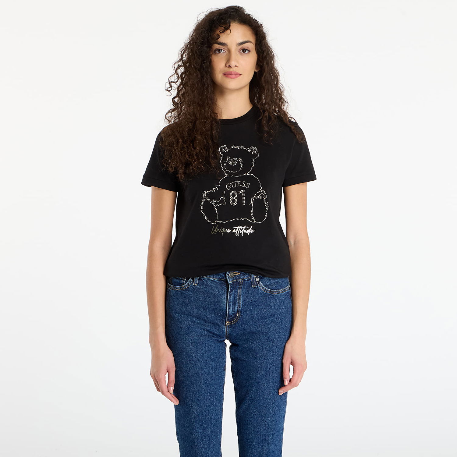 Тениска GUESS Short Sleeve Rhinestone Teddy Bear Unique Attitude T-Shirt Черно | V5BI16K8FQ4-JBLK, 0