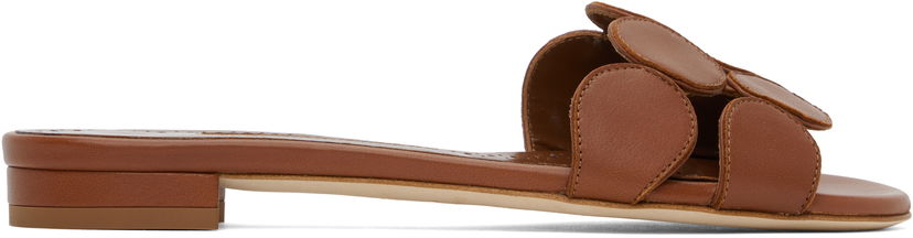Pокля Manolo Blahnik Manolo Blahnik Haribalmuflat Leather Scalloped Slides Кафяво | 424-1839