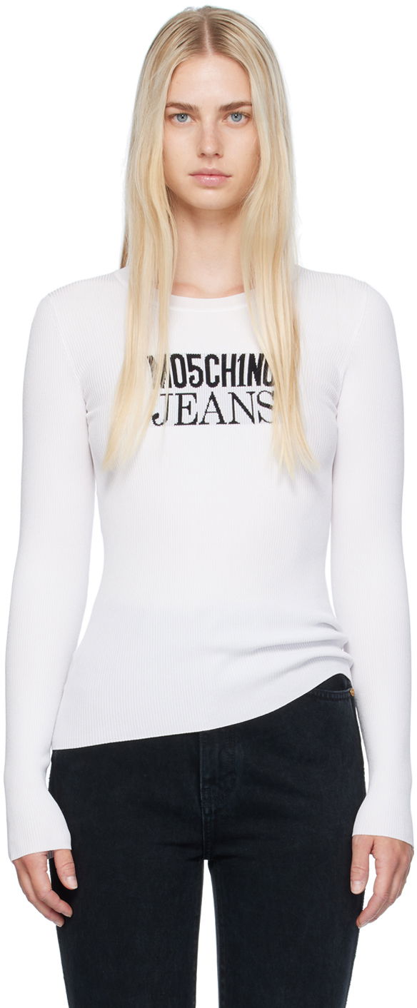 Пуловер Moschino Jeans Crewneck Sweater Бяло | 242K10926