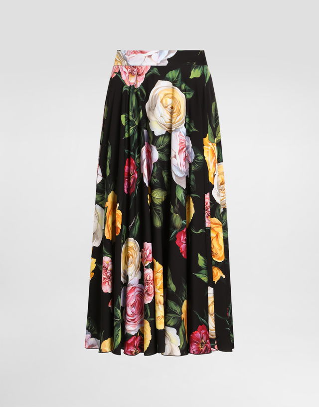 Dolce & Gabbana Peony and Rose Print Charmeuse Circle Skirt