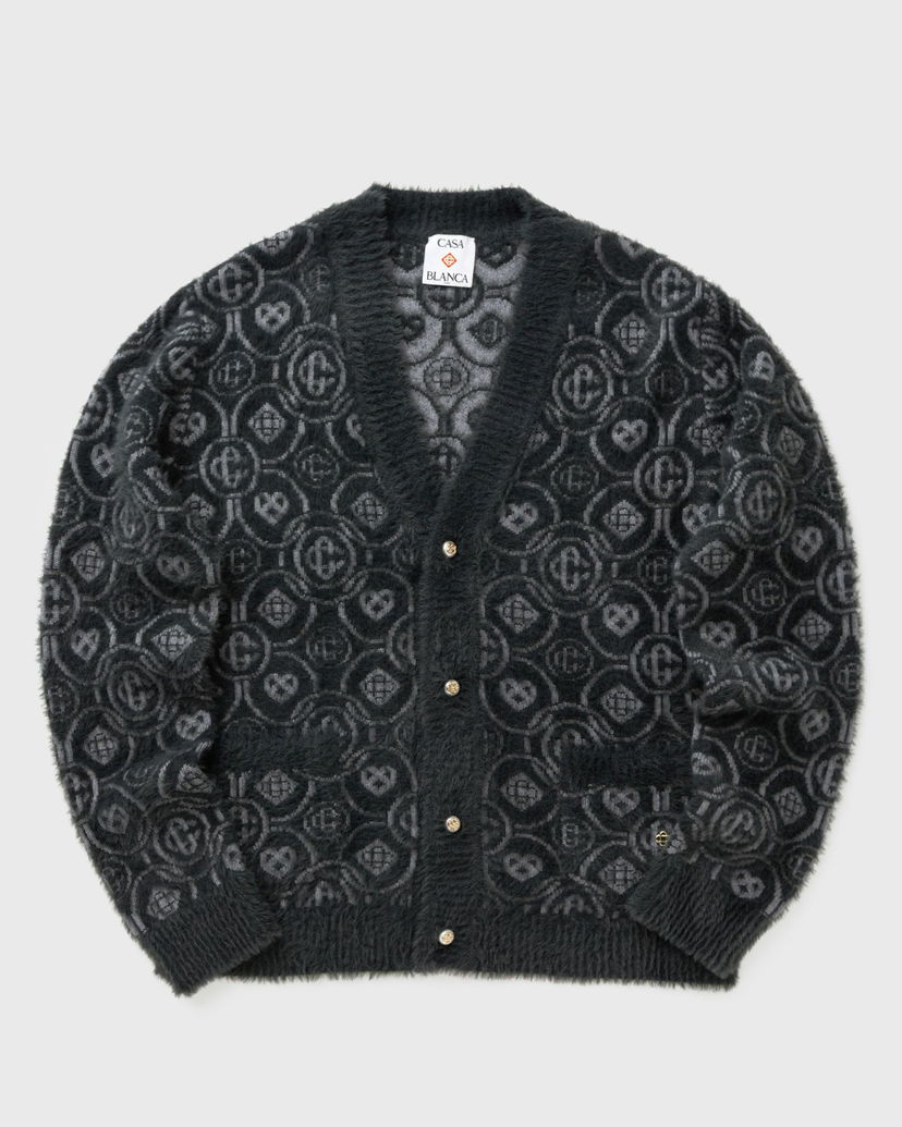 Пуловер Casablanca Fluffy Monogram Jacquard Cardigan Черно | M-AW25-KW-1094-01