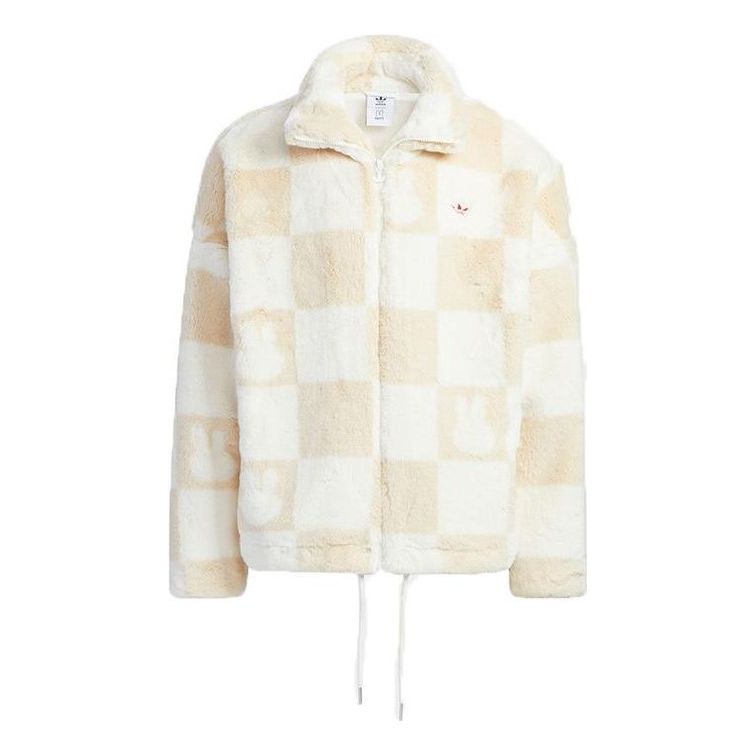 Яке бомбър adidas Originals Checkerboard Faux Fur Jacket Бежово | HZ9022, 0