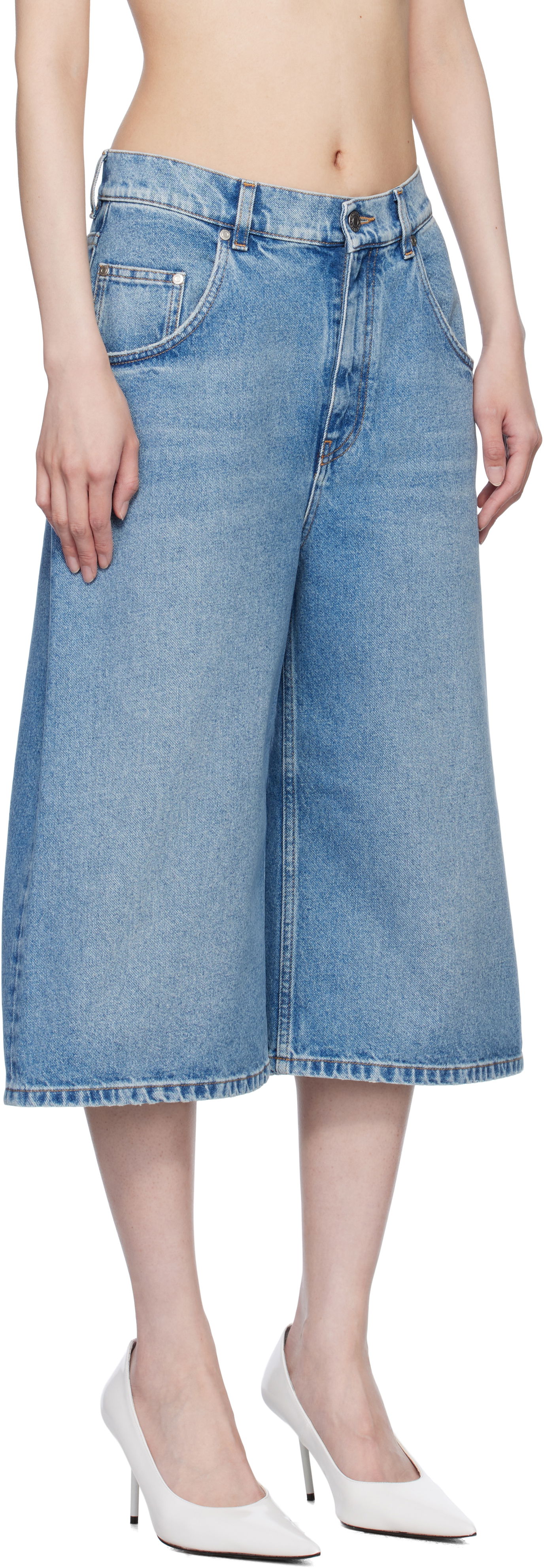 Къси панталони Stella McCartney Stella McCartney Vintage Wash Denim Wide Leg Shorts Синьо | 6D03493SQH05, 1