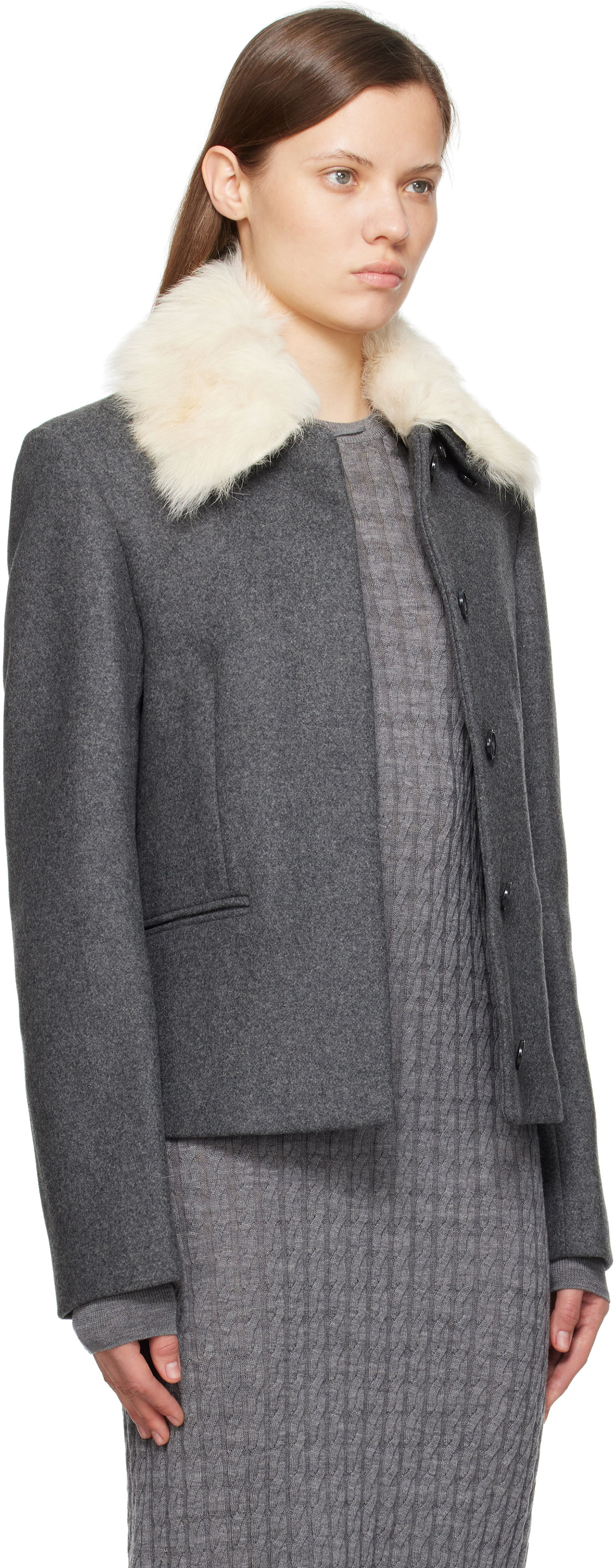 Яке TOTEME TOTEME Shearling Collar Jacket Сиво | 251-WRO0164-FB0005, 1