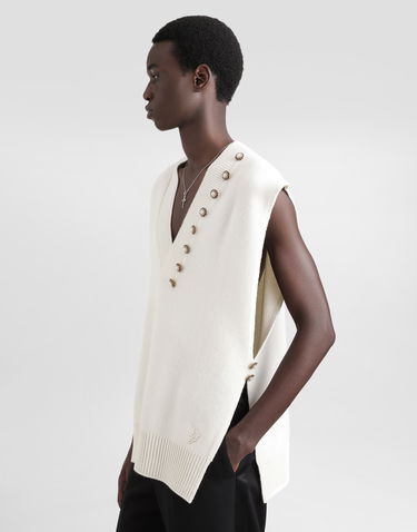 Пуловер Dolce & Gabbana Wool V-Neck Vest With Embroidered Logo And Jeweled Buttons Бяло | GXT29ZJCVWRW0111, 3