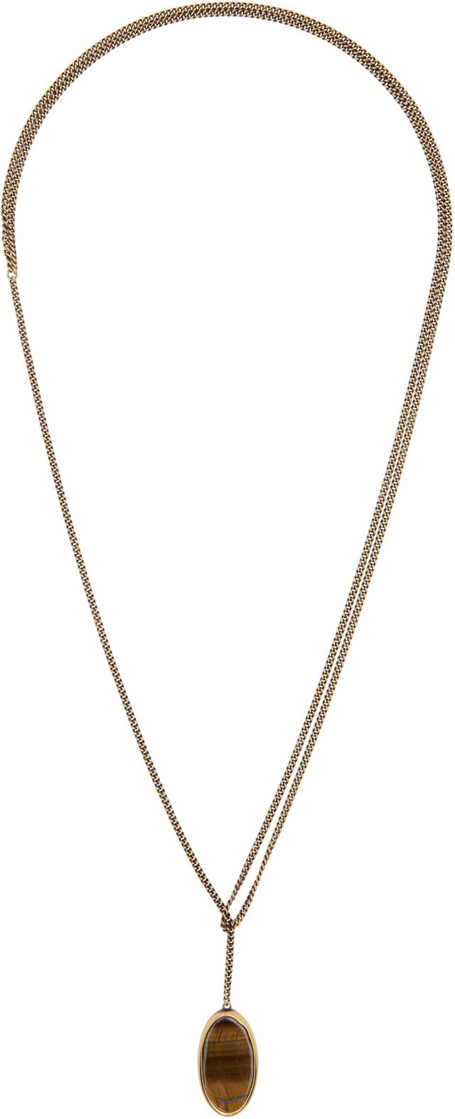 Dries Van Noten Curb Chain Lariat Necklace with Tiger's Eye Pendant