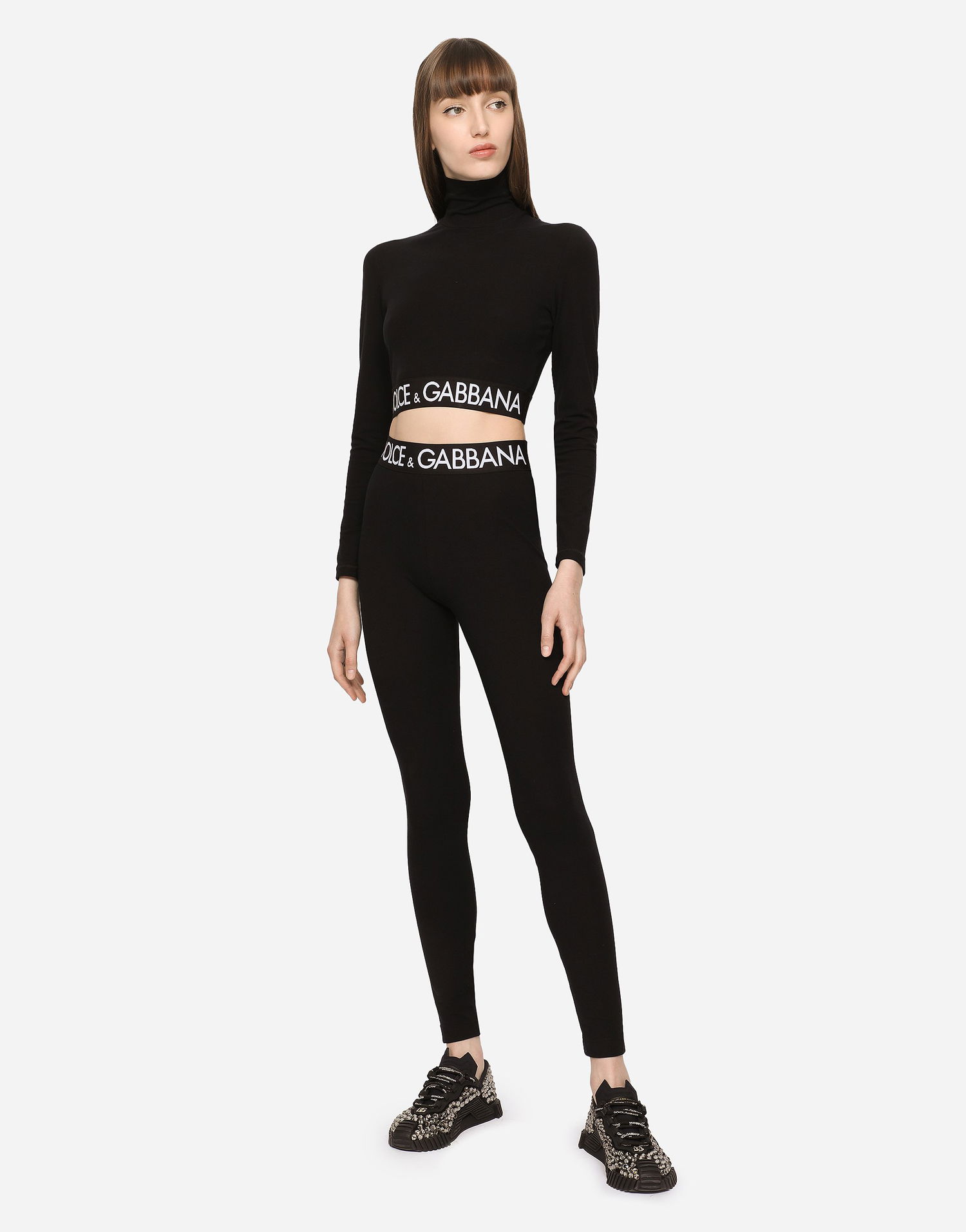 Клинове Dolce & Gabbana Dolce & Gabbana Jersey Leggings With Branded Elastic Черно | FTB5TTFUGFJN0000, 1