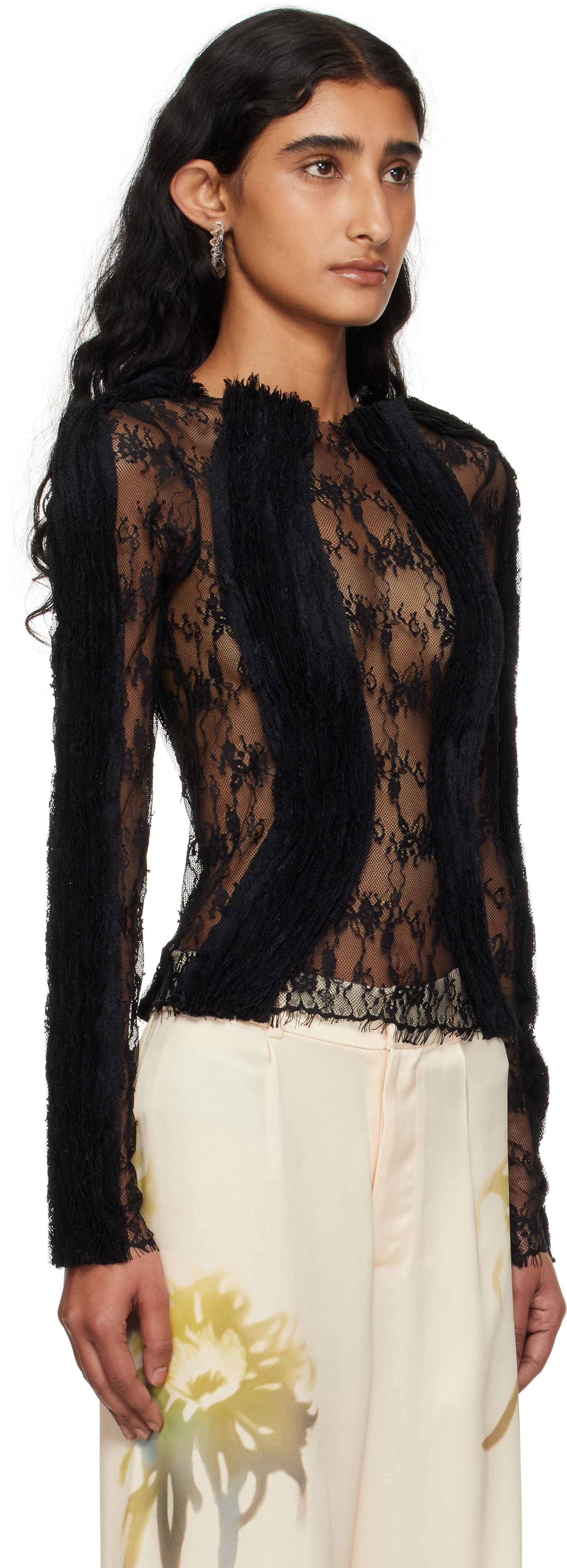 Тениски и потници Collina Strada Collina Strada Wavy Lace Top Черно | XX3303, 1