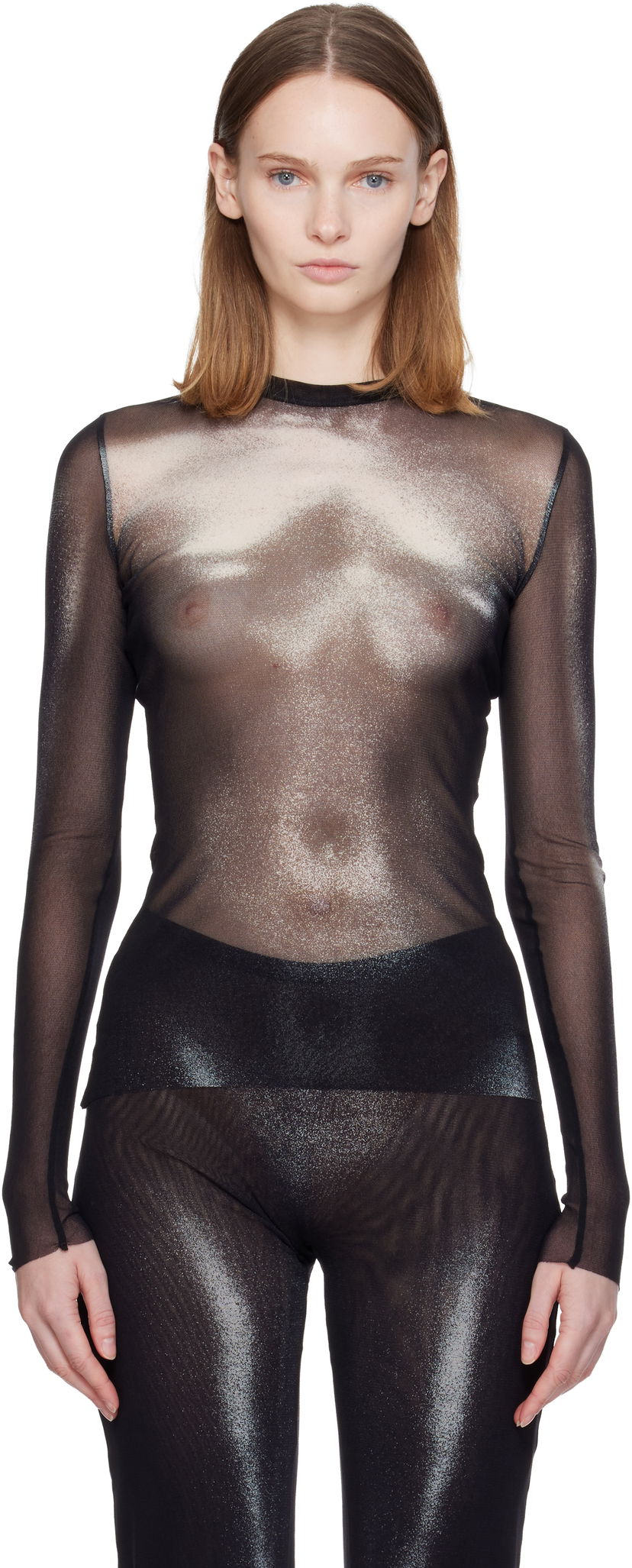 Тениска Jean Paul Gaultier Sheer Mesh Long Sleeve 'The Silver Body Dust' Top Черно | 25/04-W-TO366-M010P-0091