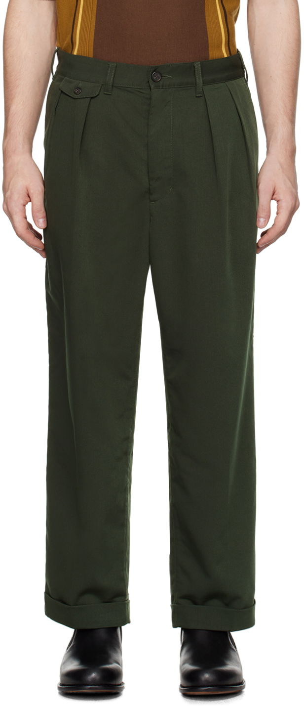Панталони BEAMS BEAMS PLUS 2 Pleats Trousers Зелено | 3823-0094-791, 0