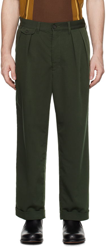 Панталони BEAMS BEAMS PLUS 2 Pleats Trousers Зелено | 3823-0094-791, 0