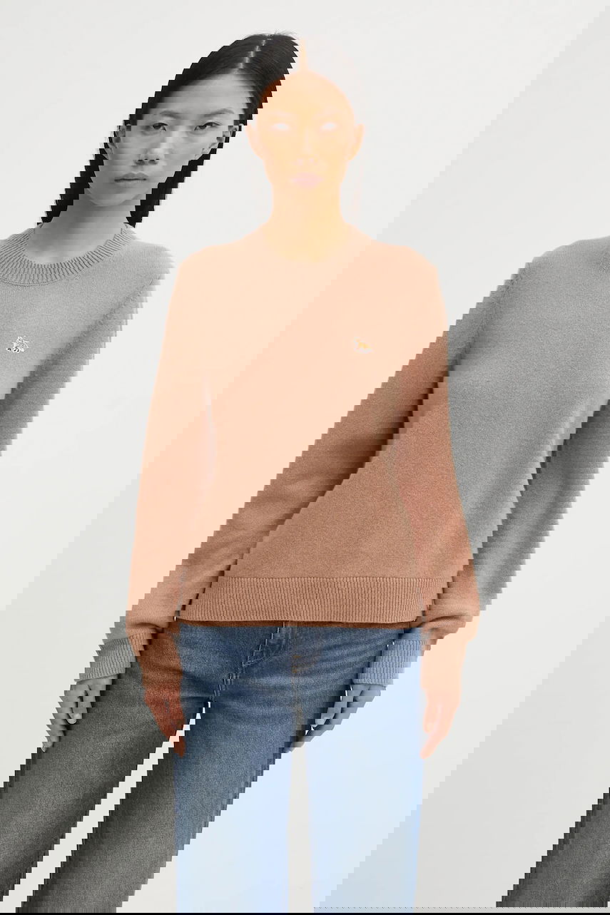 Пуловер MAISON KITSUNÉ Maison Kitsuné Baby Fox Lambswool Regular Fit Crew Neck Sweater Бежово | PW00817KT1006, 0