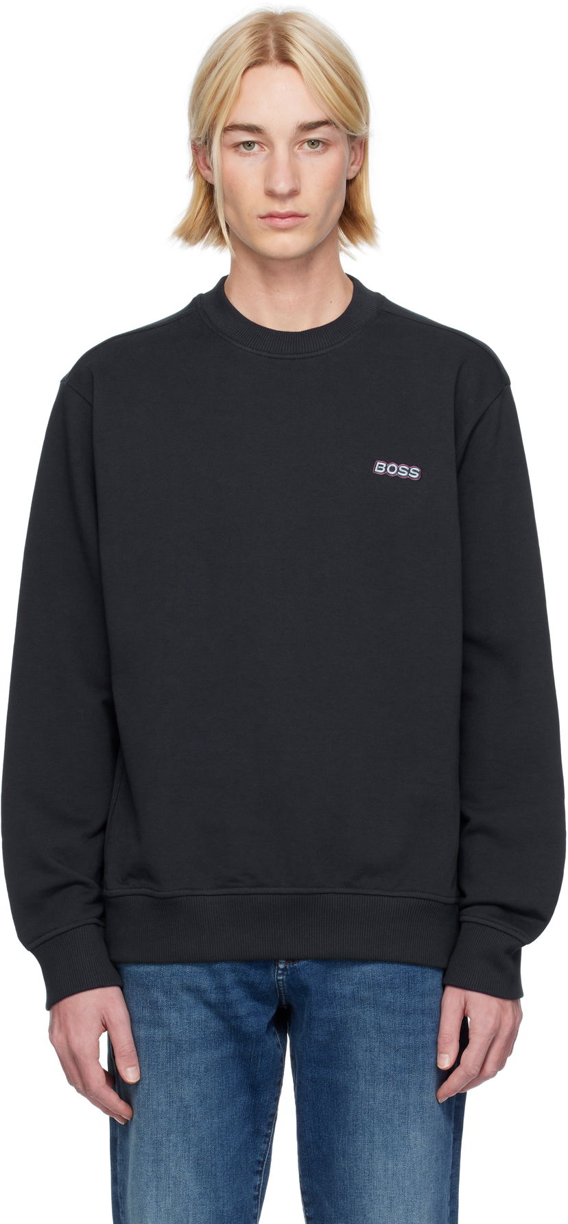 Суитчър BOSS Logo-Embroidered Sweatshirt Черно | 50531215