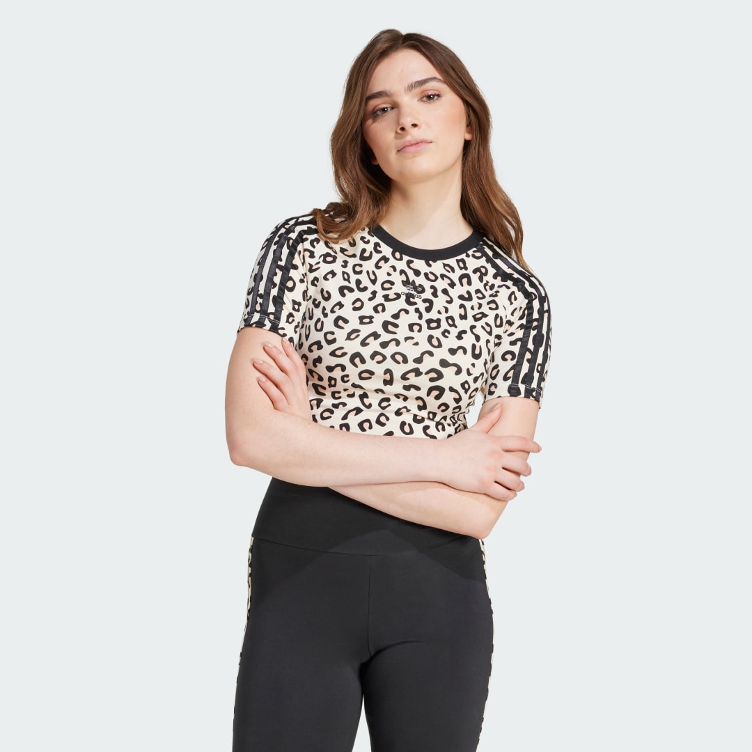 Тениска adidas Performance T-Shirt Leopard Print Бежово | IW8484, 1