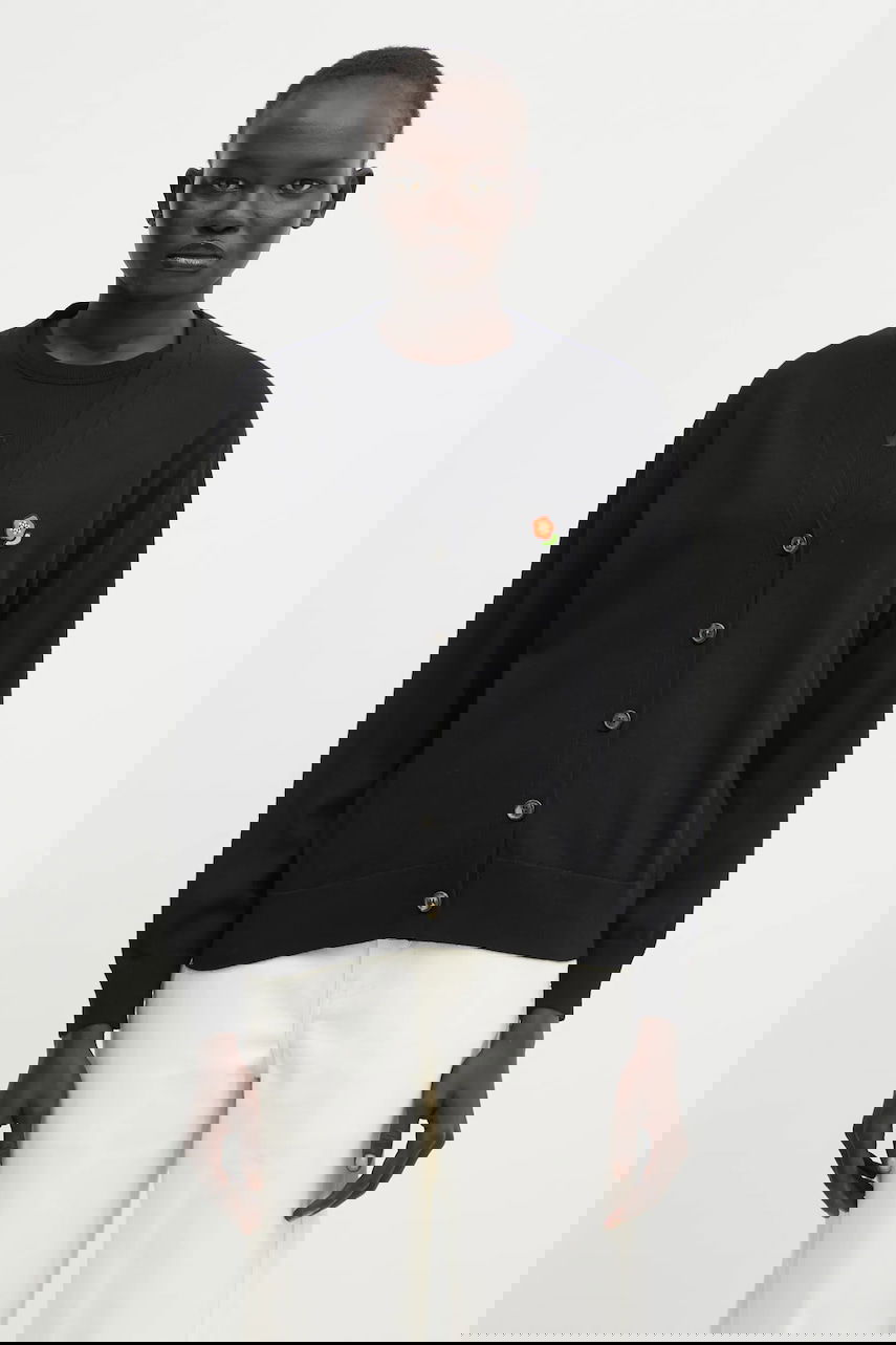 Пуловер KENZO Pop Lightweight Wool V-Neck Cardigan with Embroidered Flower Черно | FF52CA4833LB.99J, 0