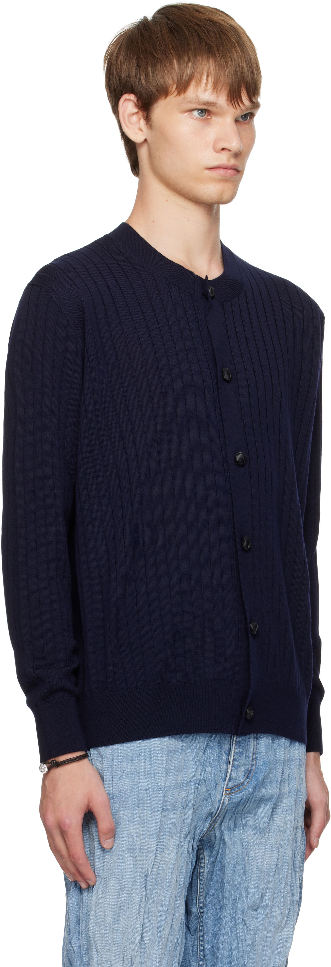 Пуловер Bottega Veneta Bottega Veneta Wool Rib Knit Cardigan Тъмно синьо | 838111V5L704140, 1