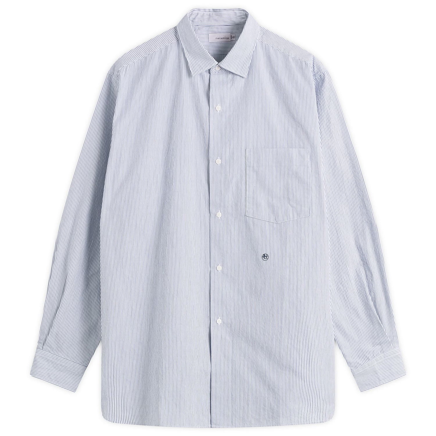 Риза NANAMICA Nanamica Regular Collar Stripe Wind Shirt, Size Small Синьо | SUGF362E-N, 0