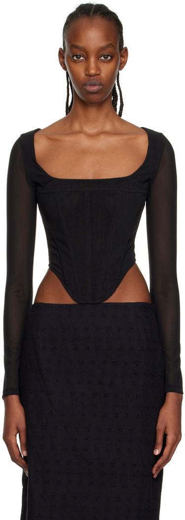 Съкратен топ Miaou Miaou Maude Long Sleeve Corset Top Черно | 7065PM3BLK, 0