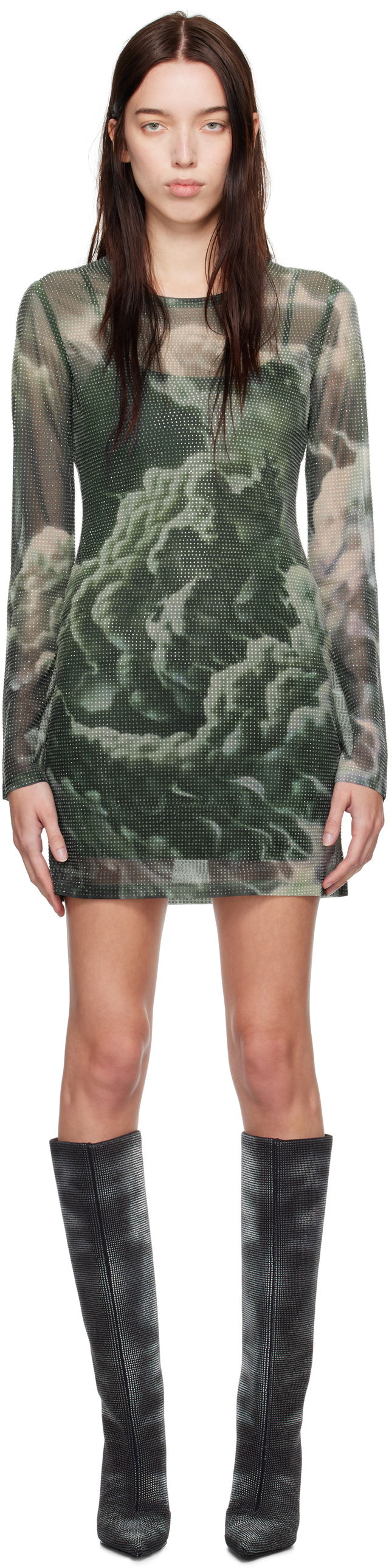 Crystal Hotfix Cloud-Print Dress