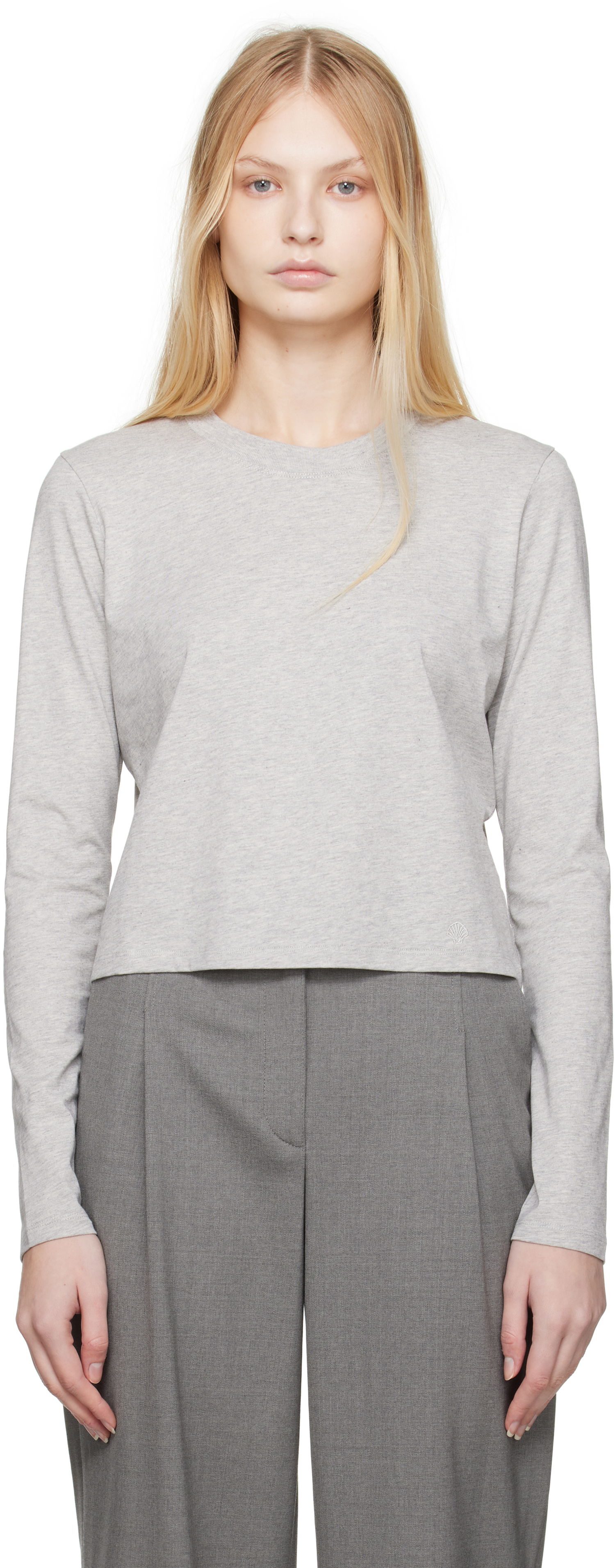 Съкратен топ Loulou de Saison Loulou de Saison Masal Cropped Long Sleeve T-Shirt Сиво | MASAL, 0