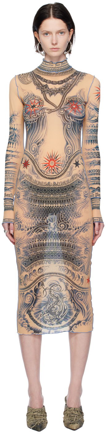 Pокля Jean Paul Gaultier Gaultier Printed Mesh Midi Dress Бежово | 23/15-F-RO074-J528-635030, 0