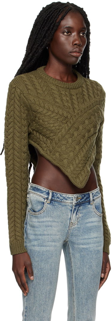 Пуловер Miaou Miaou Vela Cropped Cable Knit Sweater Зелено | 7060CKOLV, 1