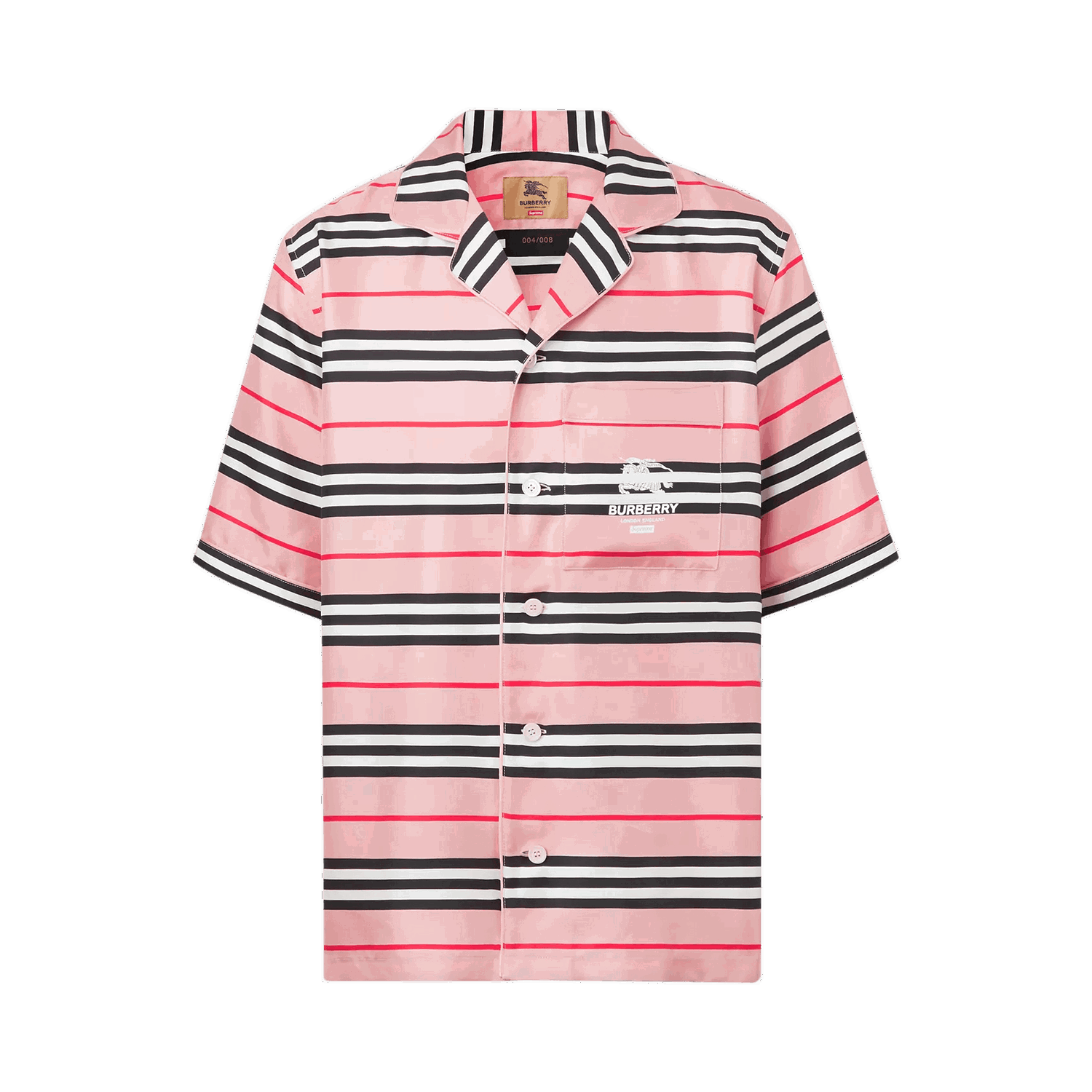 Поло тениска Supreme Burberry x Icon Stripe Silk Pyjama Shirt (Burberry Exclusive) Розово | 80526651, 0